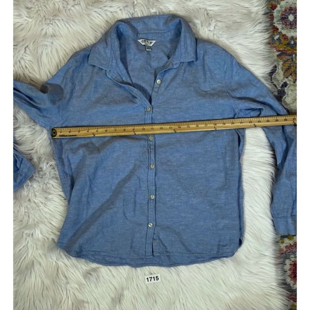 Orvis Button Front Shirt Women's XL Blue Linen Solid Long Sleeve Roll Tab Collar - Picture 6 of 6